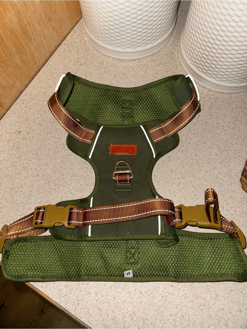 No pull Olive Green Padded Dog Harness with Reflective Trim medium